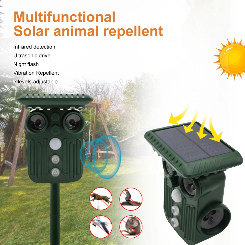 Animal Repeller Solar Power Motion Activated Ultrasonic Bird Cat Dog Frighten Repellent For Outdoor Gardening | Дом и сад
