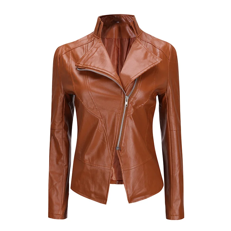 Plus Size Women Faux Pu Leather Black Bomber Jackets 2Xl 3Xl Zipper Long Sleeve Fashion Motorcycle Female Basic Jackets