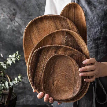 

Whole Wood lovesickness Wood Irregular Oval Solid Wood Pan Plate Fruit Dishes Saucer Tea Tray Dessert Dinner Plate Tableware Set