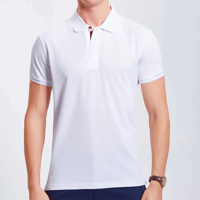 Летние поло шеи короткий рукав Твердые Цвет вышивка логотипа бренда мужская рубашка-поло - Цвет: white