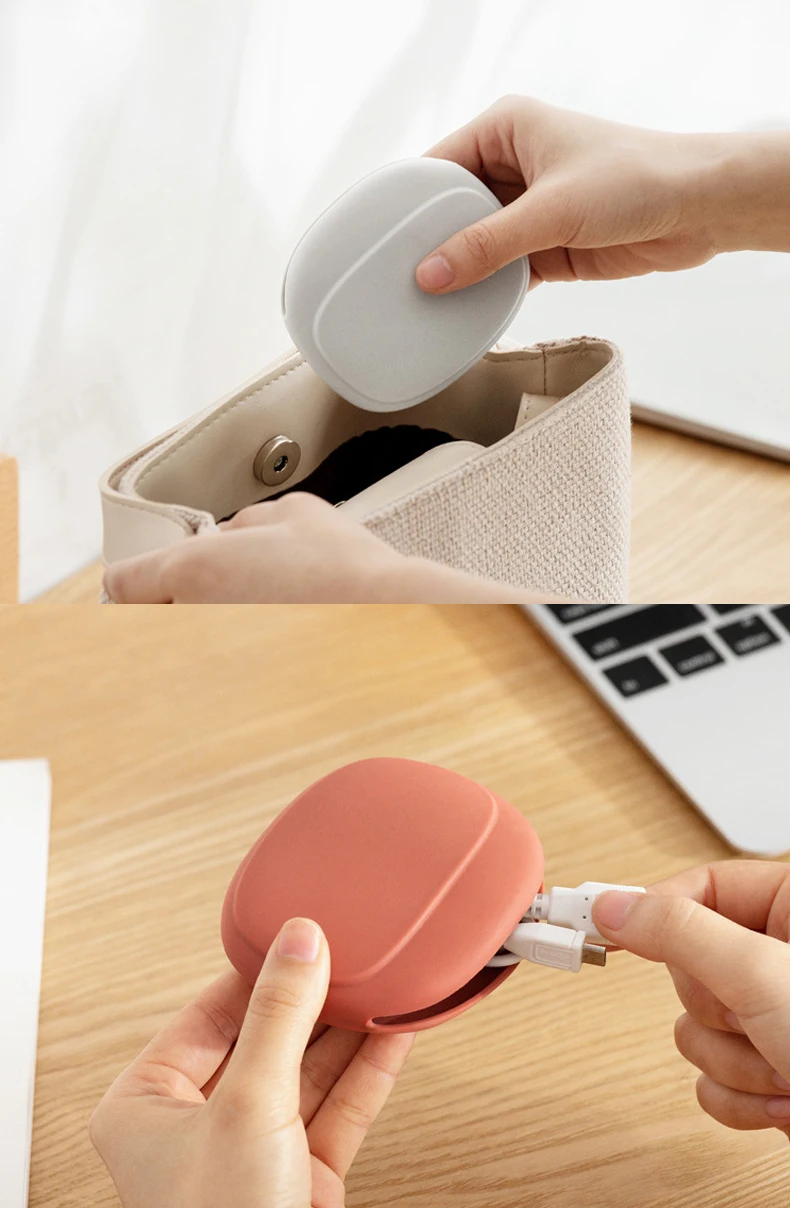 3 Colors Portable Case for Headphones Case Mini Silicone Oval Storage Soft Bag Headset Box for USB Data cable Earphone Case