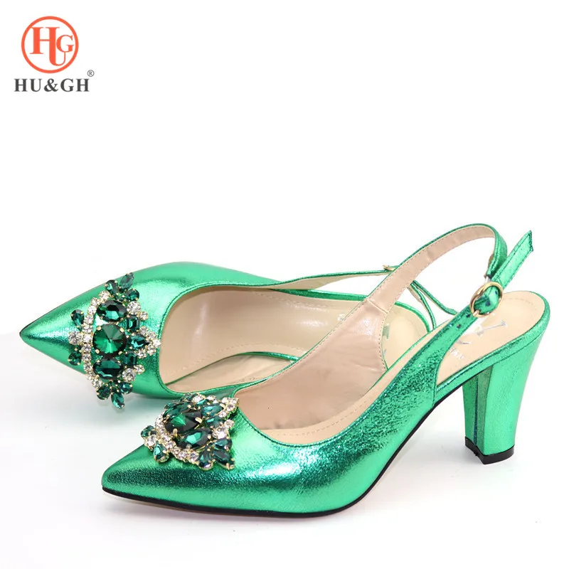 

2019 Latest Italian Green Color Office Shoes Women's Shallow High Heels Party Shoes Pointed Toe Sexy Women Pumps Show Thin