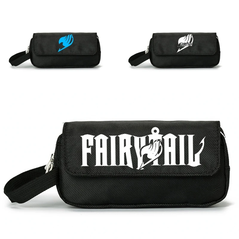 

Anime FAIRY TAIL Nylon Pencil Holder for School Student Double Zipper Bag Black Pencilcse Organizer Case Bag Pencil Pen Pouch