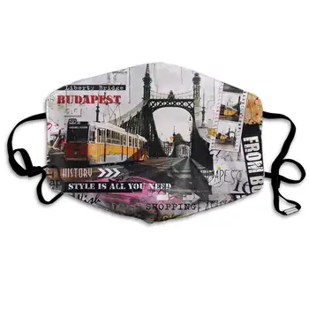 

Swono Mask Budapest,Vintage Hungary Eiffel Towel with Liberty Bridge Polyester Anti Dust Face Mask-Washable and Reusable Mask
