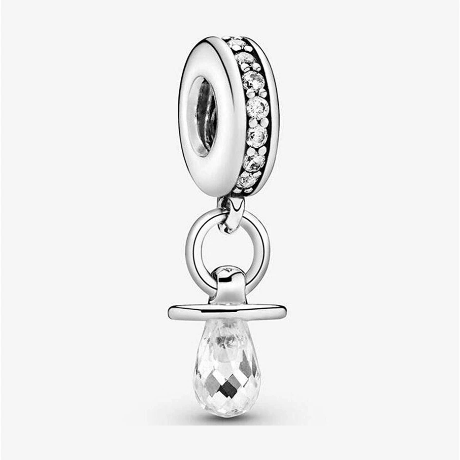 925 Sterling Silver Dangle Charm Baby Pacifier with CZ Bead Fit Original Pandora Charm Bracelet Necklace Making
