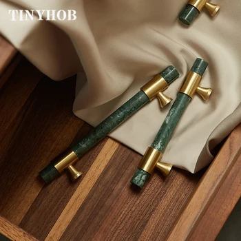 

Marble+Brass Handle and Knob Bedroom Cabinet Handles T Bar Kitchen Drawer Pulls White/Green Natural Stone Handles for Furniture