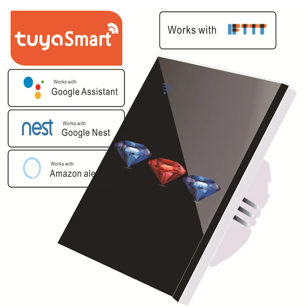 Умный выключатель света беспроводной с поддержкой wi fi со стеклянной панелью