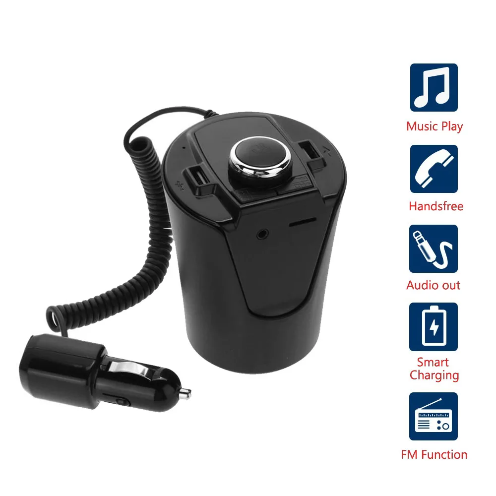 Автомобильный Bluetooth fm-передатчик, музыкальный плеер, подстаканник, Hands Free, поддержка звонков, U диск, TF карта, двойное USB зарядное устройство, музыкальный плеер