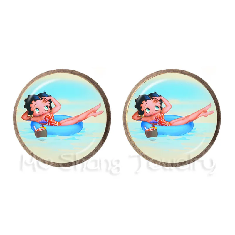 Новое поступление милые очаровательные Betty Boop детские милые серьги-гвоздики мультфильм Античная бронза с покрытием серьги гвоздики для друзей - Окраска металла: 6
