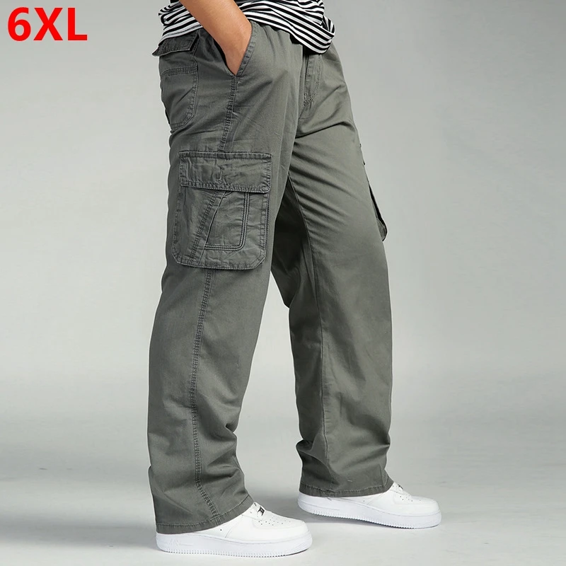 Casual Trousers Overalls Cargo-Pants Mens Clothing Elastic-Waist Multi-Pocket Big-Size