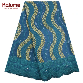 

Kalume Cheap African Swiss Cotton Lace Fabric Skyblue Stone Nigerian Holes Swiss Voile Lace Fabric For Sewing Party Fabric F2008