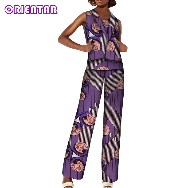 Африканский комплект штанов женские модные африканские костюмы Африканский принт хлопок без рукавов топ и брюки Базен Riche африканская одежда WY6052 - Цвет: 9