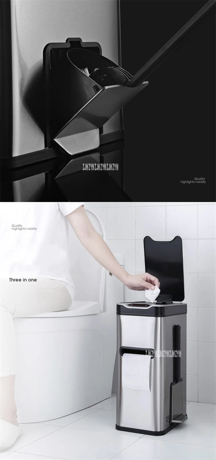532 Multifunctional Smart Trash Can Automatic Inductive Garbage Can Intelligent Waste Bin With Tissue Box Special For Toilet