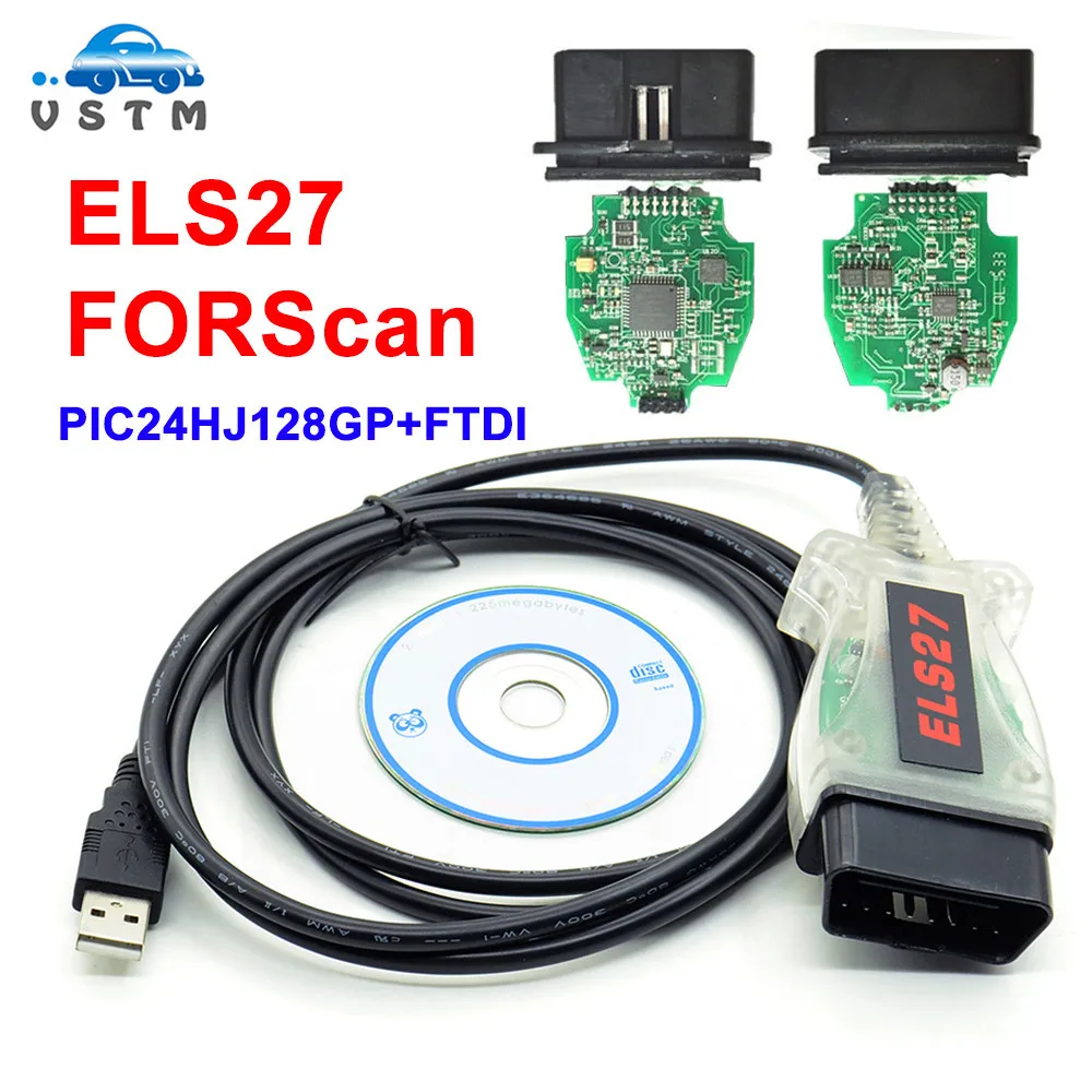 

V2.3.8 OBD2 Code Reader ELS27 FORScan Works For Green PCB FTDI Chip+PIC24HJ128GP Better Than ELM327