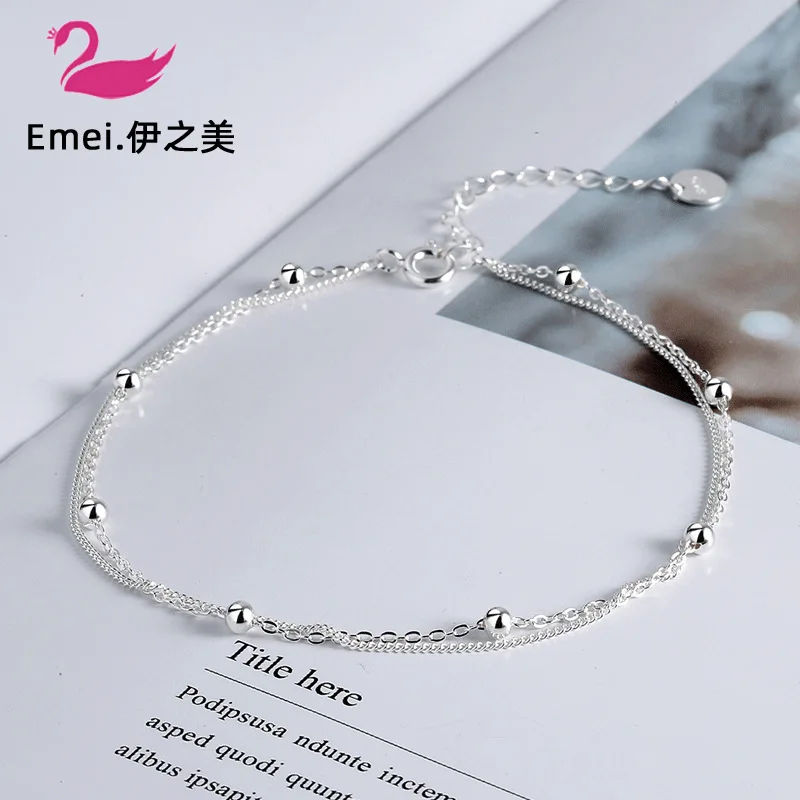 

Korean-style Korean Style S925 Fine Silver Anklet Women's Tennis Red Cool Simple Versatile between Beads shuang ceng lian Anklet