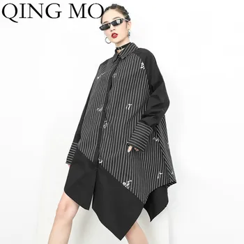 

QING MO Women Striped Irregular Blouse Long Sleeve Shirt Women Plus Size Personality Patchwork Shirt Streetwear Blouse ZQY3879
