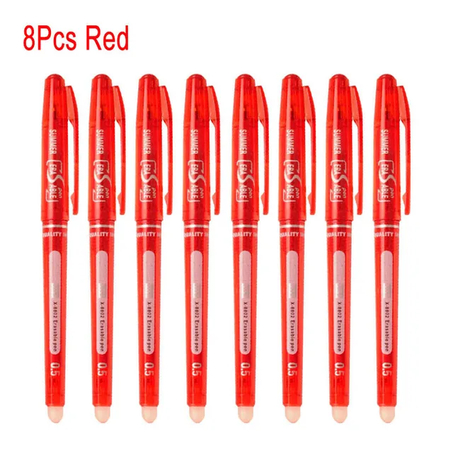 8Pcs/Set Erasable Gel Pen 0.7mm 0.5mm Bullet Tip Blue Black Red Ink Refill Rods 8 Color Writing Drawing Painting Washable Handle 8pcs red