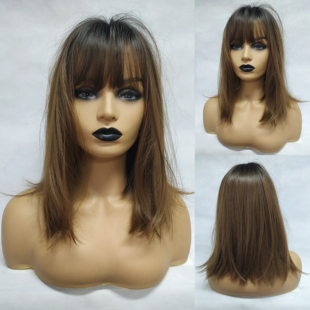 INHAIR кубический парик с темными корнями Омбре коричневый синтетический длинные