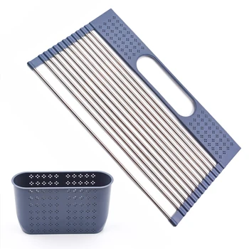 

Large Multipurpose Roll Up Dish Drying Rack Silicone-Coated Stainless Steel Roll Up Rack, Rolls Out Over Any Sink or Counter