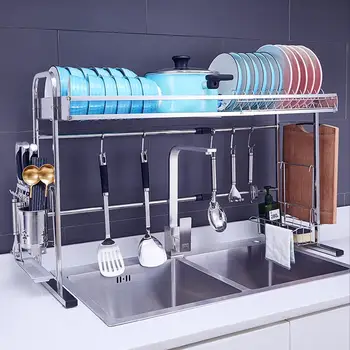 

Black/Sliver Stainless Steel Kitchen Dish Rack U Shape Adjustable Sink Drain Rack Kitchen Organizer Shelf Storage Holder