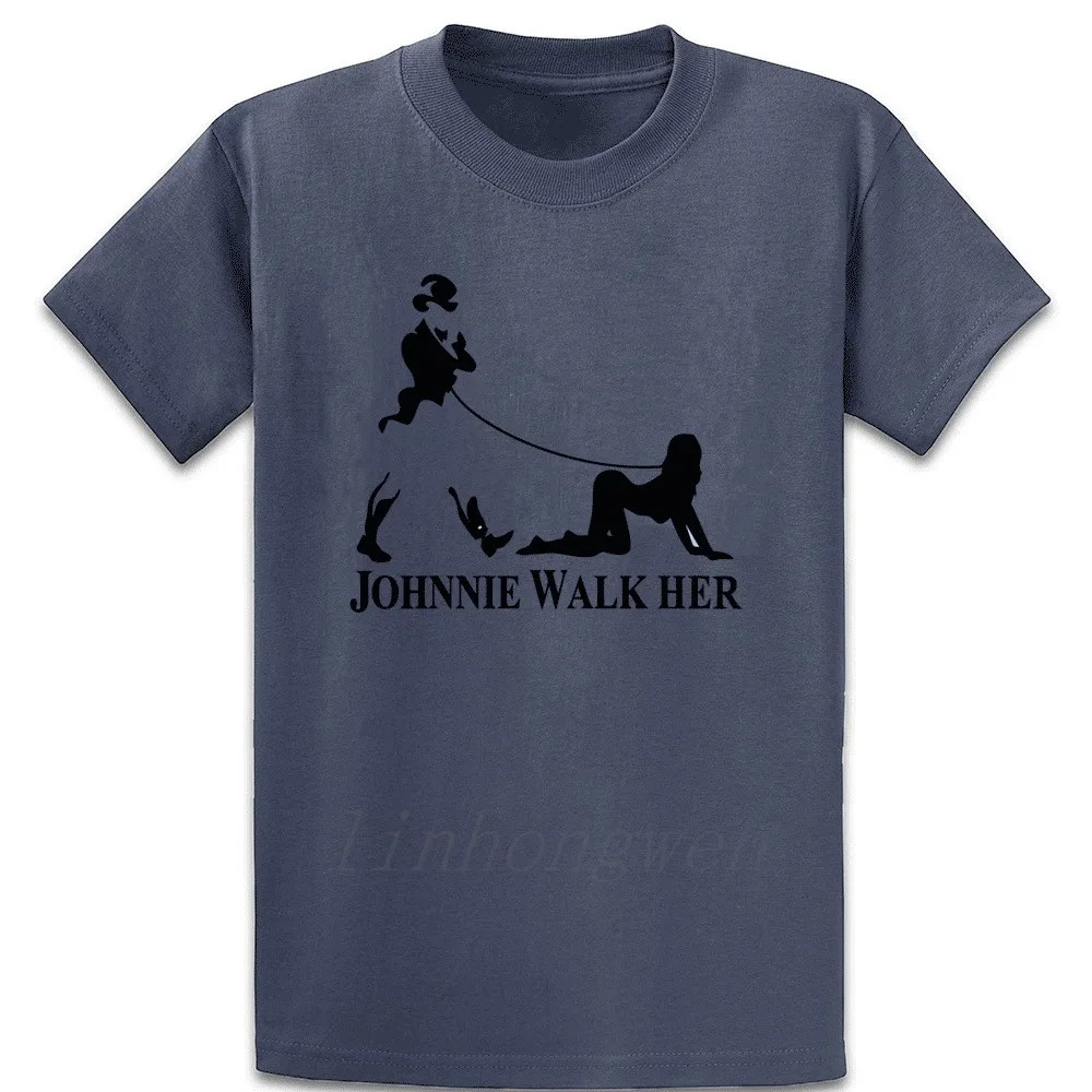 Johnnie Walk Her Walker Мужская забавная футболка для виски Parody Базовая однотонная Хлопковая весенняя дизайнерская круглая верхняя одежда с воротником Повседневная рубашка