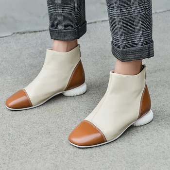 

Mixed Colors Genuine Leather Low Heels Women Ankle Boots Party Dancing Shoes Woman Classic Chelsea Boots