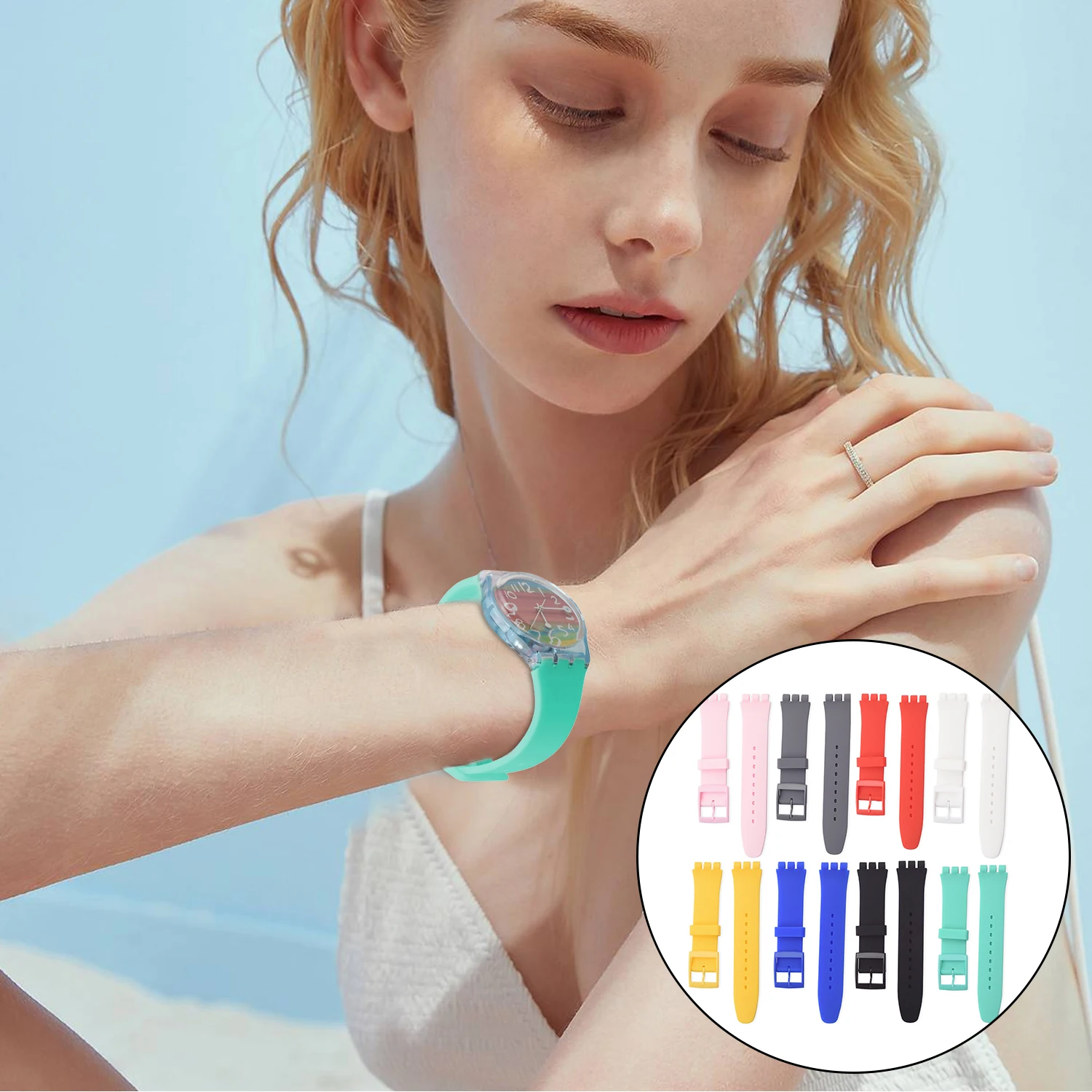 

Gosear Adjustable Breathable Anti-skid Soft Silicone Replacement Watch Strap Band Wristband for Swatch Watches Accessories 12mm