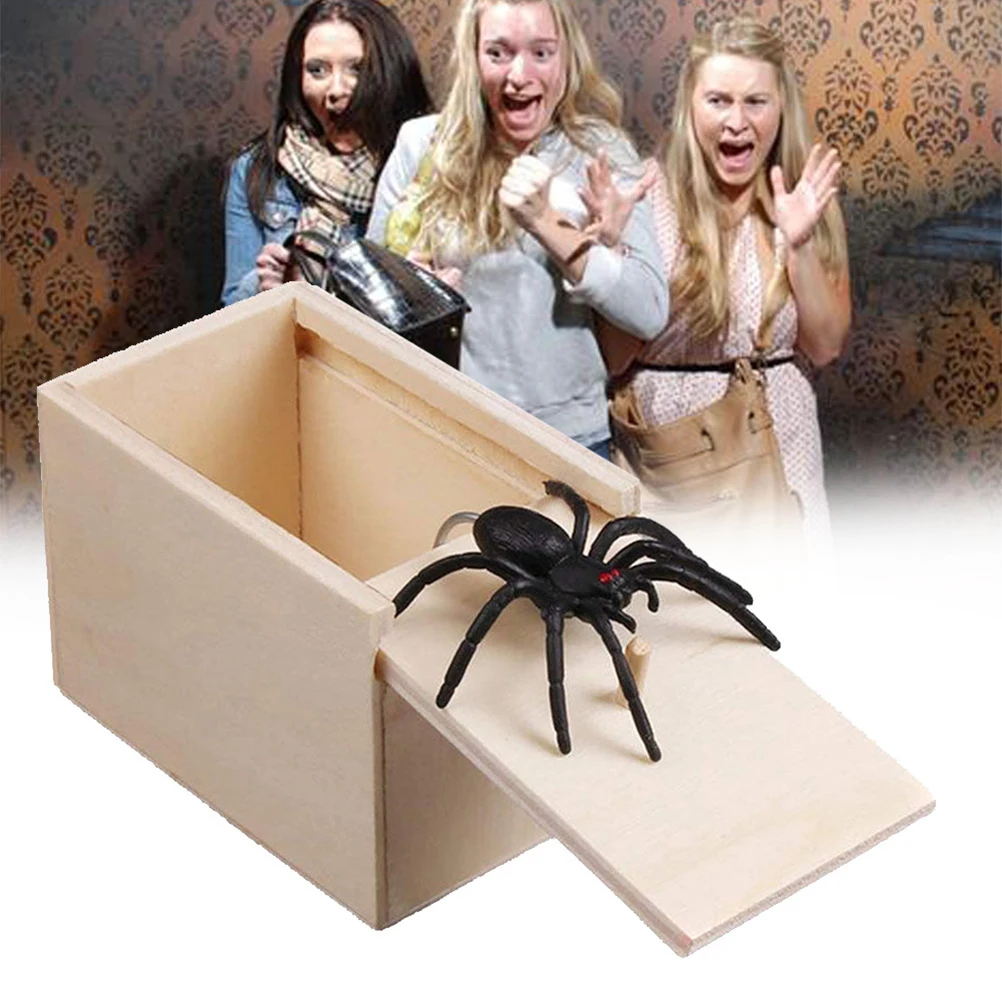 

April Fool's Day gift Wooden Prank Trick Practical Joke Home Office Scare Toy Box Gag Spider Mouse Kids Funny Gift