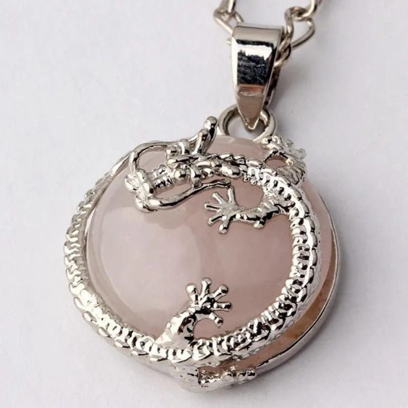 Rose Quartz Ожерелья, подвески женские натуральный камень, Фиолетовый Кристалл розовый с кварцевым тигровым глазом рок плоские круглые бусины Дракон фурнитура женские ювелирные изделия - Metal Color: Rose Quartz