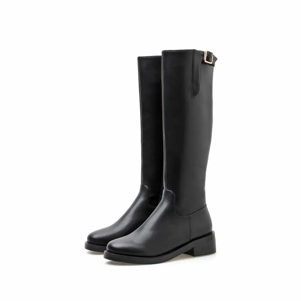 krazing pot Winter round toe cow leather buckle fasteners superstar long boots keep warm med heel riding thigh high boots l72
