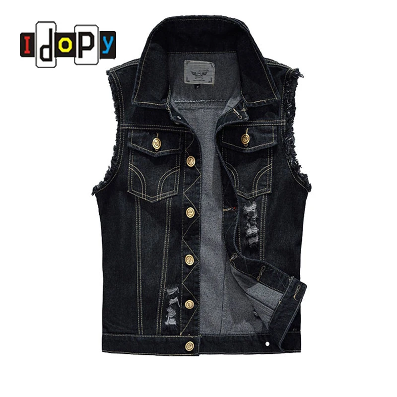 Distressed Black Denim Vest vlr.eng.br