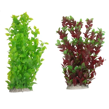 

2pcs 40cm Plastic Leaves Water Plants Decoration for Fish Tank Aquarium - Green & Green-fuchsia