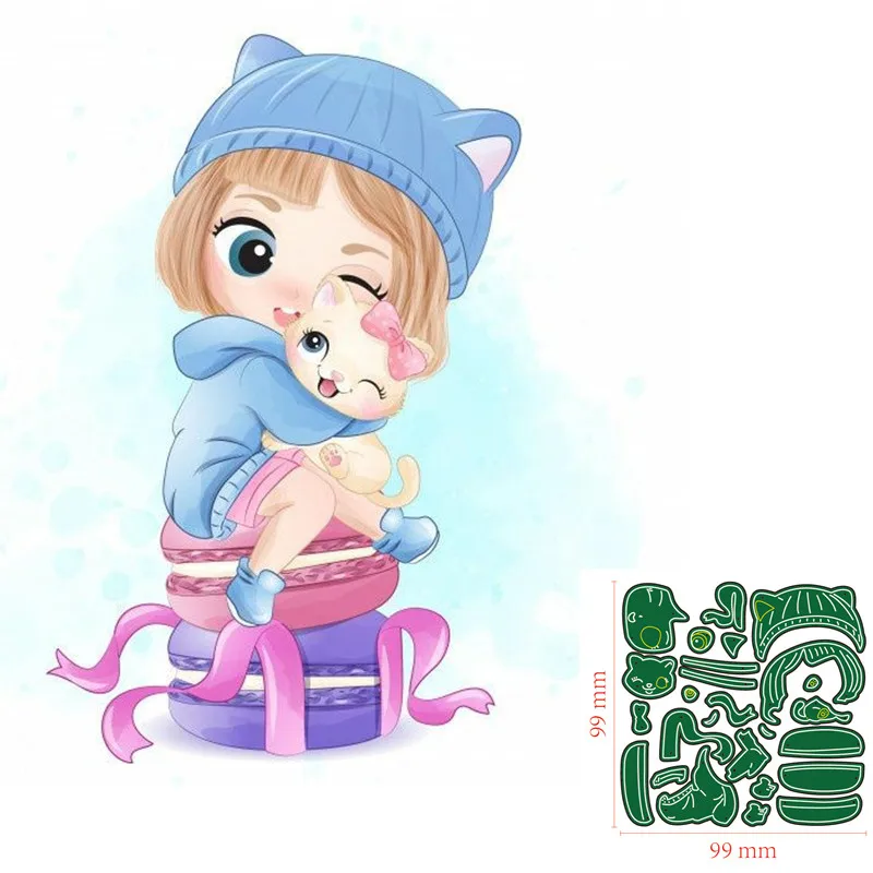 

Металлические Вырубные штампы девушка и кот Сделай Сам Скрапбукинг искусственное тиснение