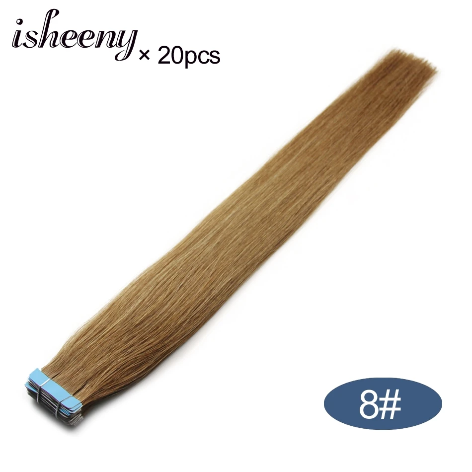 #8 Isheeny 1" 18" 2" 22" 2" лента в Пряди человеческих волос для наращивания Прямой Реми на клей Невидимый PU выдвижение утка 14 цветов Выберите - Цвет: #8