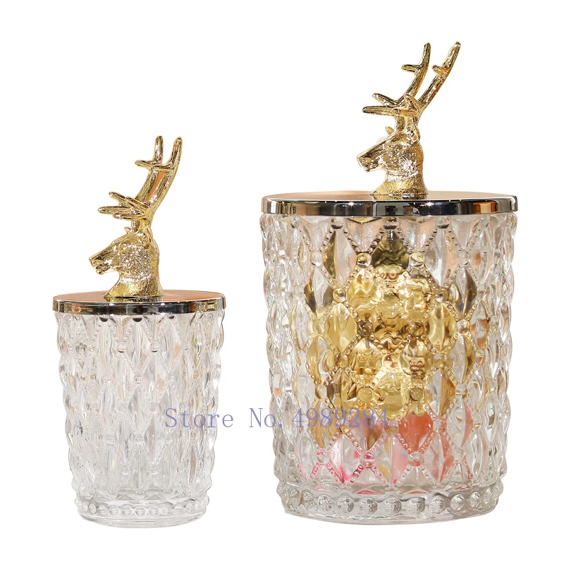 Creative metal glass Storage tank candy jar Desktop storage organization deer cover Modern home Decorative ornaments container