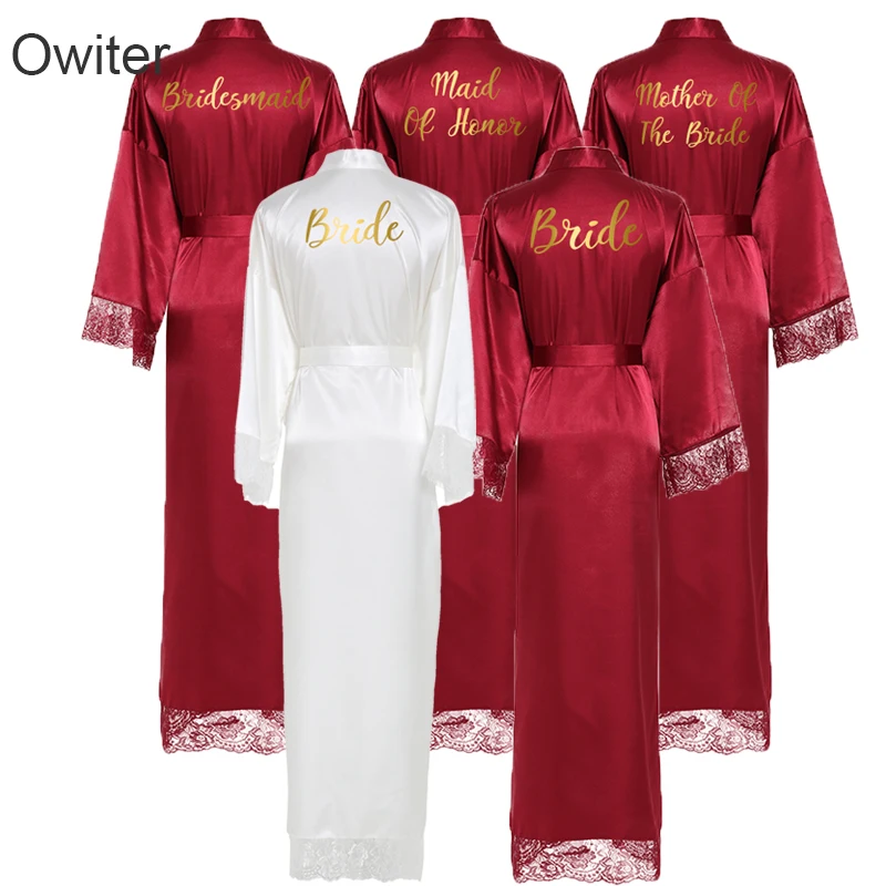 

Owiter 2019 Long Bride Kimono Silk Satin Robe Wedding Robes Bathrobe w/ Lace Ladies Gown Women Plus Size Kimono Bridesmaid Robe