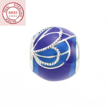 

TIF 100% 925 sterling silver DIY beads, blue enamel, suitable for original Pandor charm bracelet jewelry