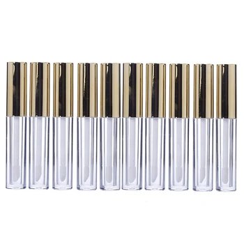 

10pcs 10ml Lipgloss Tube Labial Circular Tubes Empty Lip Gloss Tube Plastic Body Lip Glaze Bottle For Female Perfume (Golden)