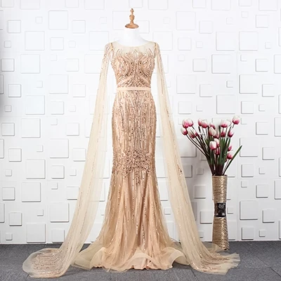as photo champagne YY013 платье-Русалка с отстегивающимся рукавом, круглым вырезом и молнией сзади, Золотое платье, длинное платье-Русалка из бисера, robe de soiree - Цвет: as photo champagne