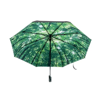 

Umbrella Foldable Import 3D Printing Leaves Umbrella Sunscreen Protection Outdoor Sun Parasol Windproof Double Reverse Umbrella