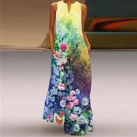 Vintage Print Women Sundress 2023 Summer Fashion V-neck Sleeveless Long Dress Elegant Ladies Maxi Dresses Femme Vestidos - Image 3