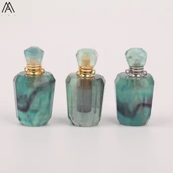 

Natural Green Fluorite Perfume Bottle Pendant Necklace Women Fluorite Stone Essential Oil Diffuser Necklace Jewelry EF-DG-86AMGE