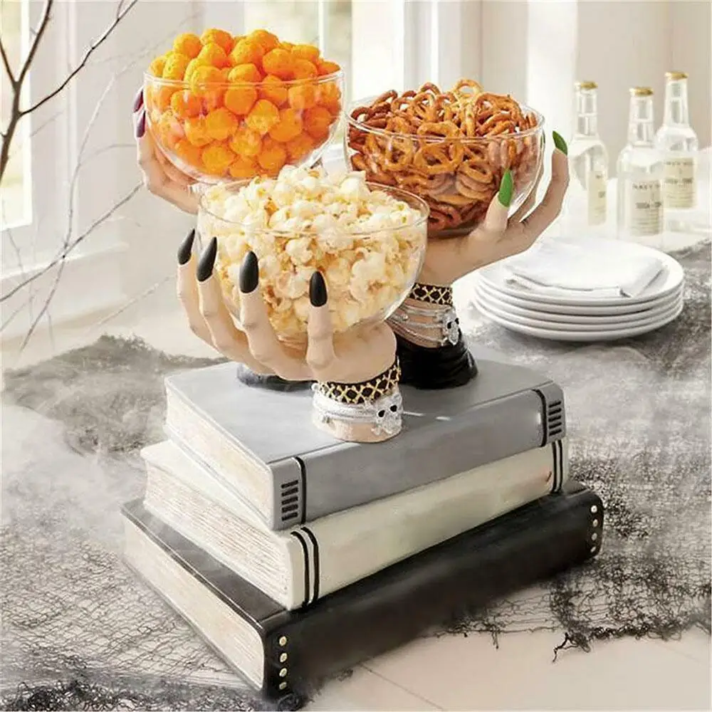 

New Type Spooky Halloween Ghost Witches Hand Cauldron Bowl Spiderweb Candy Snack Treat Chunky Snack Bowl Holder Candle Holder