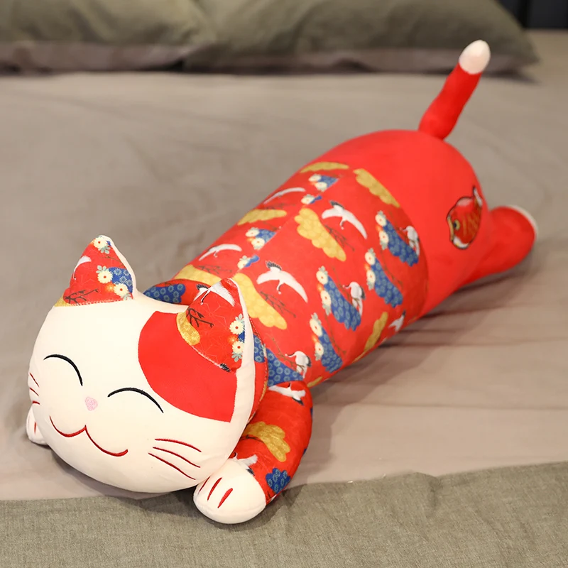 

Cats Plush Toys Animal Red Mascot Cat Cute Creative Long Soft Office Lunch Break Nap Sleeping Pillow Stuffed Gift Doll for Kids
