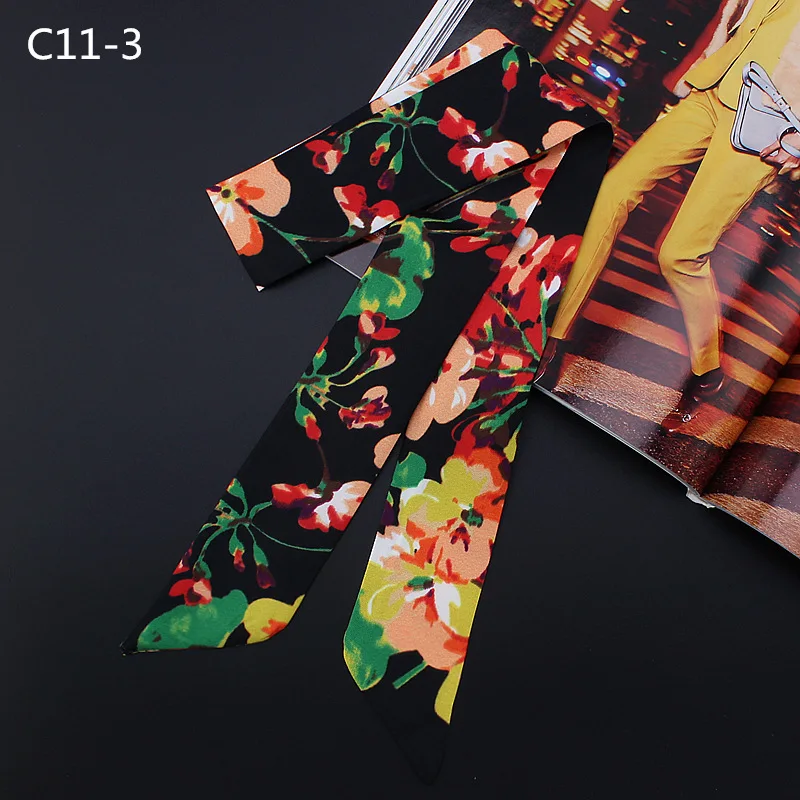 Цветочный дизайн небольшой тесемка, шарф повязка браслет модная одежда для девочек шеи сумка для шарфов ручка Галстуки