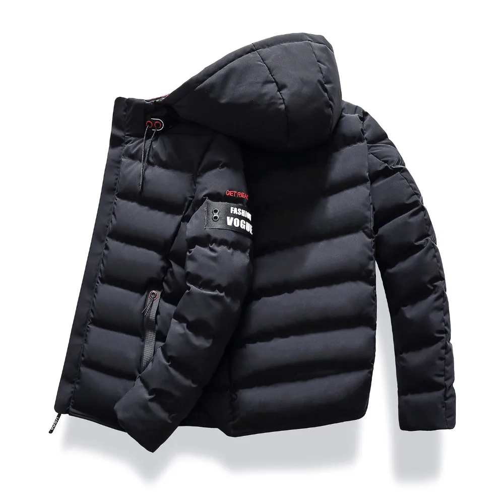 Hot Sale New Fashion Brand Men Winter Jacket Coat Hooded Warm Letters embroidered Coat Casual Slim Male cotton-padded Overcoat - Цвет: 8008 Black