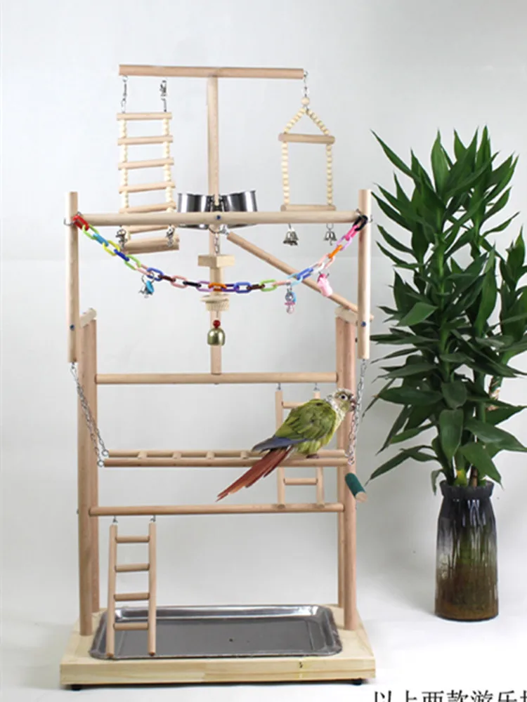 Wood Parrot Playground Lovebirds Playgym With Feeder Bird Playstand Bite Toy Bird Perches With Ladders Cockatiel Activity Center