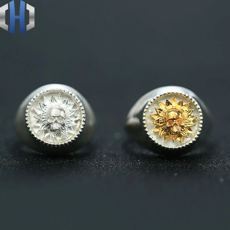 

Skull Sun Flower Gold And Silver Ring Ring S925 Sterling Silver Sun Flower Male Ms. Sunshine Sen Female Ring Ring Jewelry