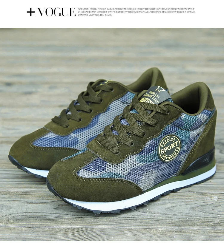 35-40Camouflage Shoes Women's increased mesh Breathable Hollow flat sports Shoes Women's Casual travel Shoes tide Shoes