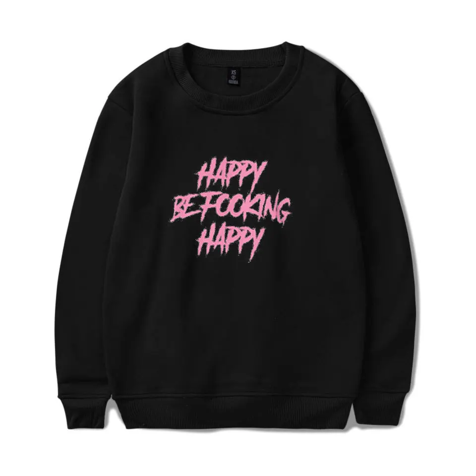 Толстовка в стиле хип-хоп yungblud be fooking happy с круглым вырезом Женская/Мужская Новая Толстовка kpop Весенняя Осенняя Толстовка в стиле Харадзюку с круглым вырезом - Цвет: black